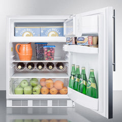 Summit 24" Wide Refrigerator-Freezer, ADA Compliant with 5.1 cu. ft. Capacity, 2 Glass Shelves, Right Hinge with Reversible Doors, Crisper Drawer, Cycle Defrost, ADA Compliant, Adjustable Glass Shelves, Adjustable Thermostat, CFC Free - CT661WSSH