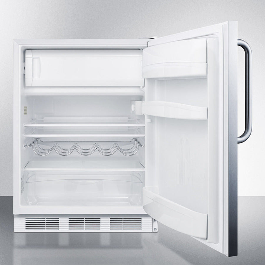 Summit 24" Wide Built-In Refrigerator-Freezer  with 5.1 cu. ft. Capacity, 2 Glass Shelves, Right Hinge, Crisper Drawer, Cycle Defrost, Adjustable Glass Shelves, Adjustable Thermostat, CFC Free - CT661WBISSTB