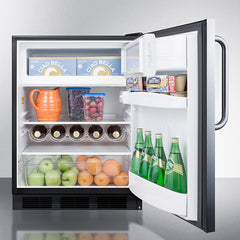 Summit 24" Wide Built-In Refrigerator-Freezer, ADA Compliant with 5.1 cu. ft. Capacity, 2 Glass Shelves, Right Hinge, Crisper Drawer, Cycle Defrost, Adjustable Glass Shelves, Adjustable Thermostat - CT663BKCSSADA