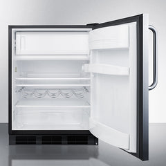 Summit 24" Wide Built-In Refrigerator-Freezer with 5.1 cu. ft. Capacity, 2 Glass Shelves, Right Hinge, Crisper Drawer, Cycle Defrost, Adjustable Glass Shelves, Adjustable Thermostat - CT663BKCSS