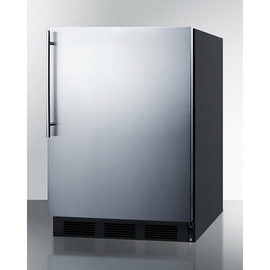 Summit 24" Wide Refrigerator-Freezer with 5.1 cu. ft. Capacity, 2 Glass Shelves, Right Hinge, Crisper Drawer, Cycle Defrost, Cycle Defrost, Adjustable Glass Shelves, Adjustable Thermostat, CFC Free - CT663BKSSH