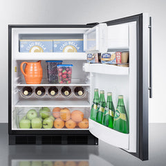 Summit 24" Wide Built-In Refrigerator-Freezer with 5.1 cu. ft. Capacity, 2 Glass Shelves, Crisper Drawer, Cycle Defrost, Adjustable Glass Shelves, Adjustable Thermostat, CFC Free - CT663BKBISS