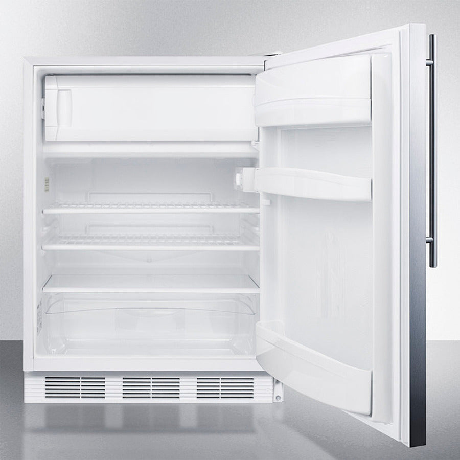 Summit 24" Wide Built-In Refrigerator-Freezer, ADA Compliant with 5.1 cu. ft. Capacity, 2 Wire Shelves, Right Hinge, with Door Lock, Crisper Drawer, Cycle Defrost, Factory Installed Lock, Adjustable Shelves, CFC Free - CT66LWBISSH
