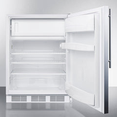 Summit 24" Wide Refrigerator-Freezer with 5.1 cu. ft. Capacity, 2 Wire Shelves, Right Hinge, with Door Lock, Crisper Drawer, Cycle Defrost, CFC Free, Factory Installed Lock, Adjustable Shelves, Adjustable Thermostat - CT66LWSSH