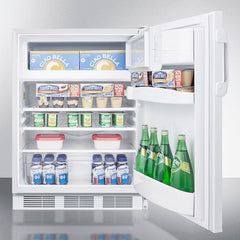 Summit 24" Wide Refrigerator-Freezer, ADA Compliant with 5.1 cu. ft. Capacity, 2 Wire Shelves, Right Hinge with Reversible Doors, Crisper Drawer, Cycle Defrost, ADA Compliant, Adjustable Shelves, CFC Free, Adjustable Thermostat - CT66W