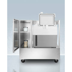 Summit 39" Stainless Steel Cart with Portable Refrigerator/Freezer with Door Lock, CFC Free, 304 Stainless Steel Parts, SPRF36 Refrigerator-Freezer, Digital Thermostat - SPRF36LCART