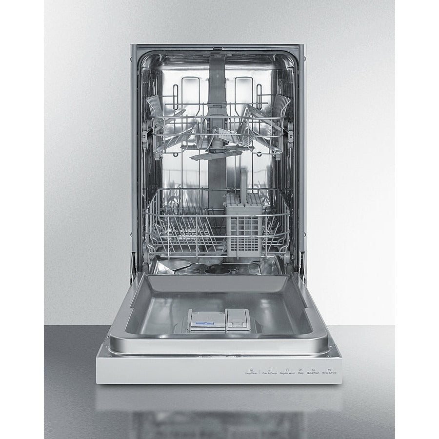 Summit 18" Wide Built-In Dishwasher with 5 Wash Cycles, 8 Place Settings, Soil Sensor, Energy Star Certified, in Stainless Steel - DW18SS4