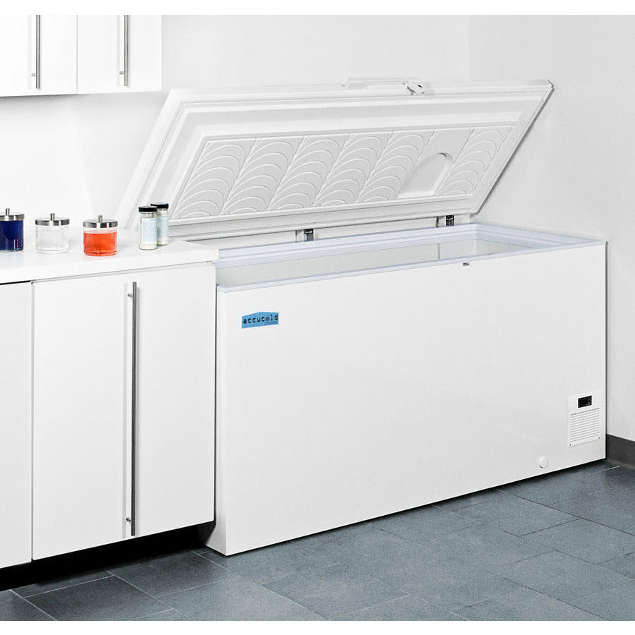 Summit 67" AccuCold Commercial Chest Freezer with 15.5 cu. ft. Capacity, Digital Thermostat, Factory Installed Lock, Casters and Manual Defrost in White - EL51LT