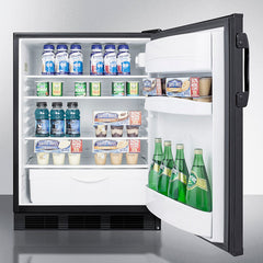 Summit 24" Counter Depth Compact Refrigerator with 5.5 cu. ft. Capacity, 3 Glass Shelves, Right Hinge with Reversible Doors, Crisper Drawer, Automatic Defrost Adjustable Glass Shelves - FF6BK7