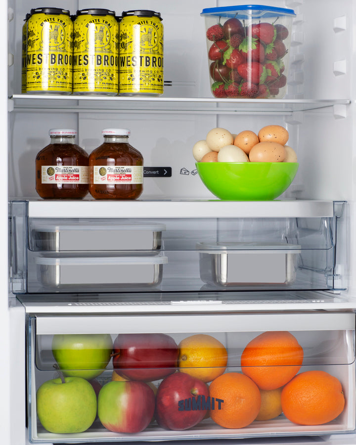 Summit 24" Wide Bottom Freezer Refrigerator with 11.7 cu. ft. Total Capacity, 3 Glass Shelves, Crisper Drawer, Right Hinge, Frost Free Defrost, Energy Star Certified, Adjustable Glass Shelves, CFC Free - FFBF181ES2