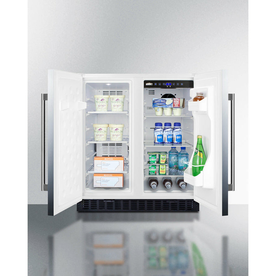 Summit 30" Side-by-Side Compact Refrigerator and Freezer with 5.4 Cu. ft. Capacity; LED lighting; Frost Free OPERATION - FFRF3075W