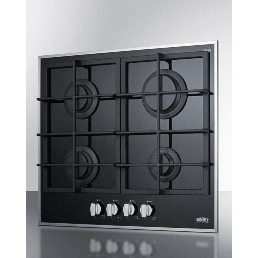 Summit 24" Gas-on-glass Cooktop with (4) Sealed Burners - GC424BGL