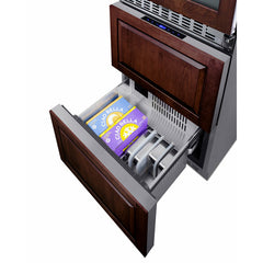 Summit 24" Wide Combination Dual-Zone Wine Cellar and 2-Drawer Refrigerator-Freezer (Panels Not Included) with 6 Right Hinge, with Door Lock, Automatic Defrost, CFC Free, LED Lighting, Double Pane Tempered Glass Door - SWCDRF24