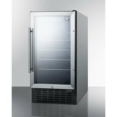 Summit 18" Wide Built-In Beverage Center, ADA Compliant with 2.7 Cu. Ft. Capacity, Adjustable Chrome Shelves, Tempered Glass Door, LED Lighting - SCR1841B