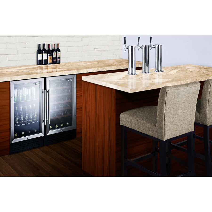 Summit 18" Wide Built-In Beverage Center, ADA Compliant with 2.7 Cu. Ft. Capacity, Adjustable Chrome Shelves, Tempered Glass Door, LED Lighting - SCR1841B