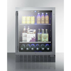 Summit 24" Wide Built-In Beverage Cooler with 4.2 Cu. Ft. Capacity, Adjustable Shelves, Lock, Double Pane Tempered Glass Door - SCR2466B