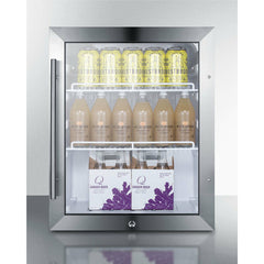 Summit 19" Compact Beverage Center with 2.1 Cu. Ft. Capacity, Double Pane Tempered Glass Door, Stainless Steel Trim, Adjustable Shelves - SCR314L