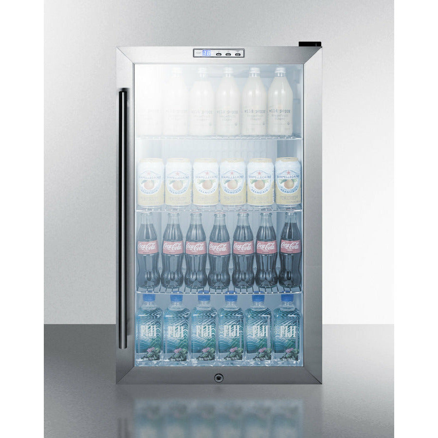 Summit 19" Wide Built-In Beverage Center with 3.35 cu. ft. Capacity, 4 Adjustable Wire Shelves, LED Lighting, Digital Thermostat, Door Lock - SCR486L