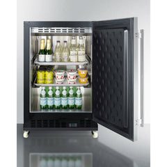 Summit 24" Wide Built-In Beverage Center with 5.0 Cu. Ft. Capacity, Stainless Steel Exterior, Reversible Stainless Steel Door, Open Door & Temperature Alarm (Panel Not Included) - SCR610BLSD