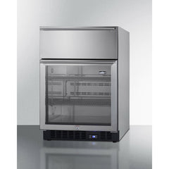 Summit 24" Wide Built-In Commercial Beverage Refrigerator With 4.76 cu. ft. Capacity, Top Drawer, Cantilevered Chrome Shelves, Double-Pane Tempered Glass Door - SCR615TD