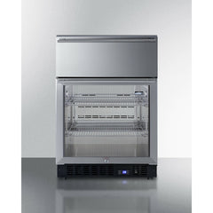 Summit 24" Wide Built-In Commercial Beverage Refrigerator With 4.76 cu. ft. Capacity, Top Drawer, Cantilevered Chrome Shelves, Double-Pane Tempered Glass Door - SCR615TD