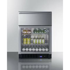 Summit 24" Wide Built-In Commercial Beverage Refrigerator With 4.76 cu. ft. Capacity, Top Drawer, Cantilevered Chrome Shelves, Double-Pane Tempered Glass Door - SCR615TD