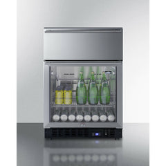 Summit 24" Wide Built-In Commercial Beverage Refrigerator With 4.76 cu. ft. Capacity, Top Drawer, Cantilevered Chrome Shelves, Double-Pane Tempered Glass Door - SCR615TD