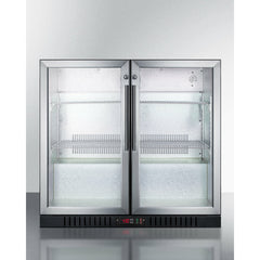 Summit 36" Wide Beverage Center with Self-Closing Glass Doors, Digital Thermostat, Automatic Defrost, Factory-Installed Locks, Adjustable Shelves - SCR7012DB