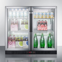 Summit 36" Wide Beverage Center with Self-Closing Glass Doors, Digital Thermostat, Automatic Defrost, Factory-Installed Locks, Adjustable Shelves - SCR7012DB