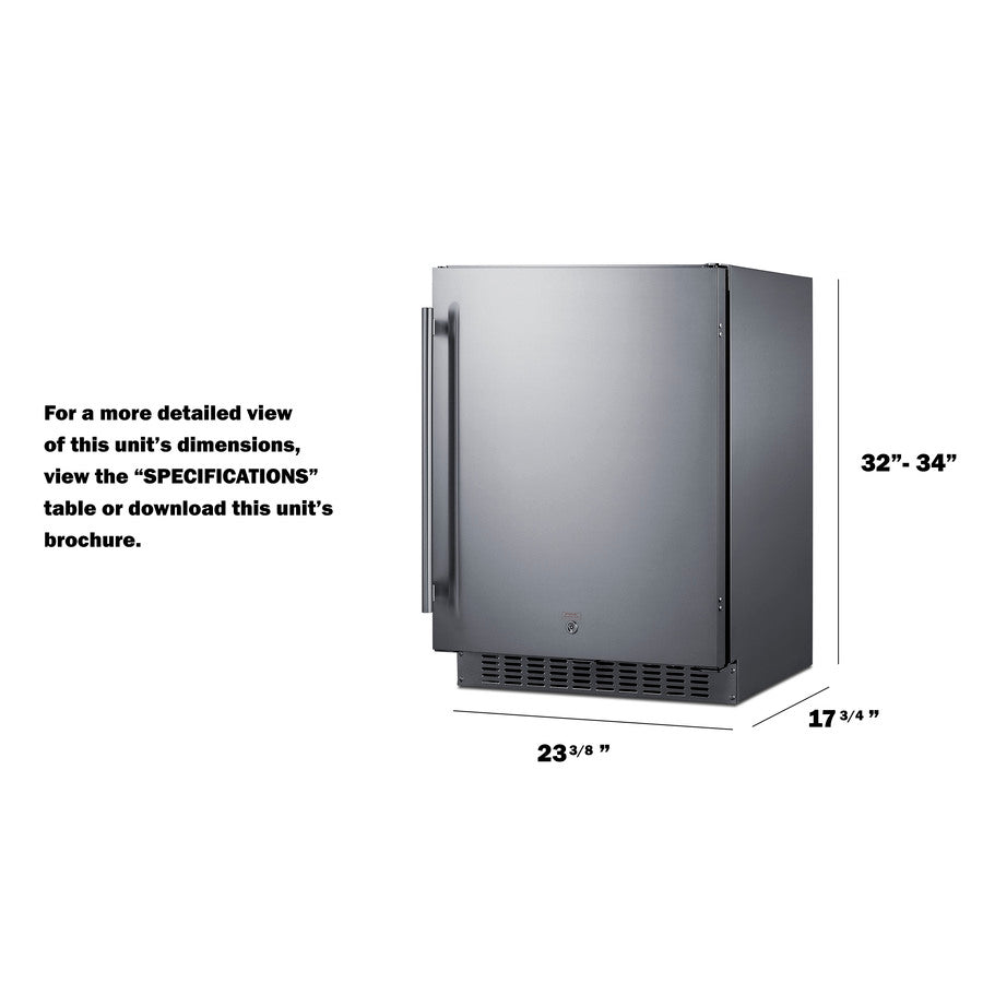 Summit 24" Wide Built-In All-Refrigerator with 3.1 cu. ft. Capacity, ADA Compliant,  Digital Thermostat, LED Lighting - ASDS2413CSS