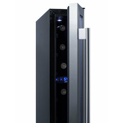 Summit 6" Wide Built-In Wine Cellar with 7 Bottle Capacity, Right Hinge, Glass Door, Extension Wine Racks, Digital Control, LED Light, Compressor Cooling, ETL Approved, Digital Thermostat, Automatic Defrost - SWC007