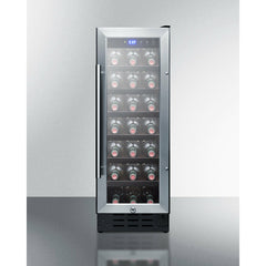 Summit 12" Wide Built-In Wine Cellar with 21 Bottle Capacity, Right Hinge, Glass Door, With Lock, 6 Extension Wine Racks, Digital Control, LED Light, Compressor Cooling, ETL Approved - SWC1224B