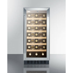 Summit 15" Wide Built-In Wine Cellar with 33 Bottle Capacity, Right Hinge, Glass Door, With Lock, 6 Extension Wine Racks, Digital Control, LED Light, Compressor Cooling, ETL Approved, Digital Thermostat - SWC1535B