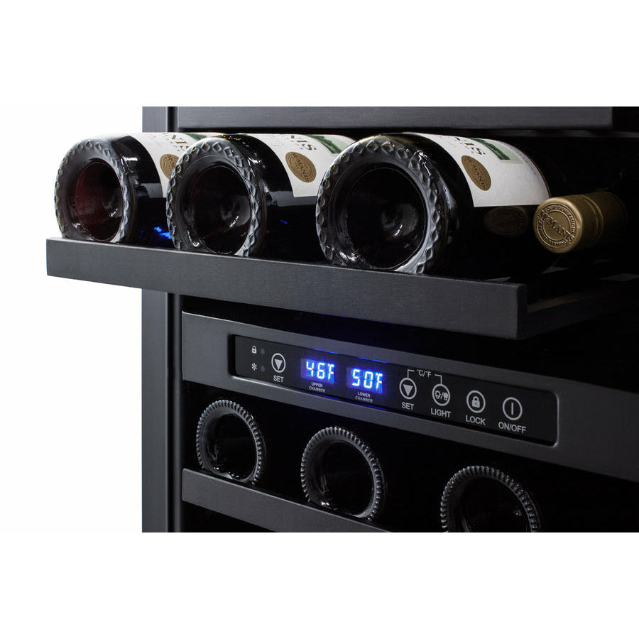 Summit 18" Wide Built-In Wine Cellar, ADA Compliant with 28 Bottle Capacity, Right Hinge, Glass Door, With Lock, 4 Extension Wine Racks, Digital Control, LED Light, Compressor Cooling, ETL Approved, Digital Thermostat, Automatic Defrost - SWC182Z