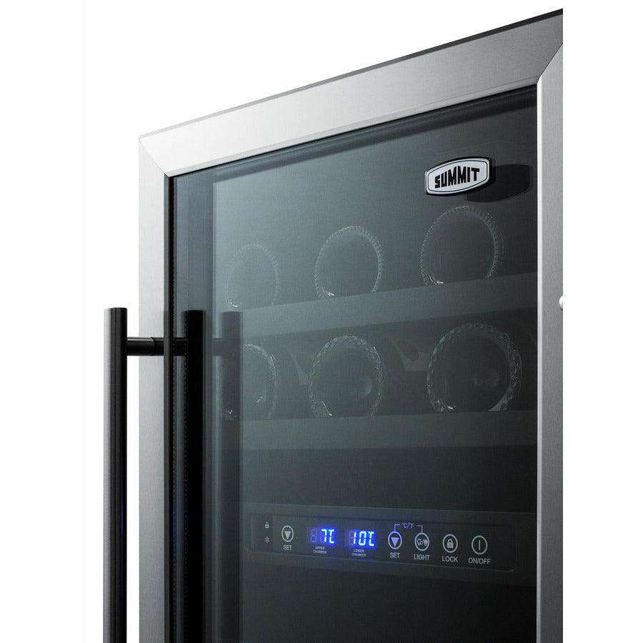 Summit 18" Wide Built-In Wine Cellar, ADA Compliant with 28 Bottle Capacity, Right Hinge, Glass Door, With Lock, 4 Extension Wine Racks, Digital Control, LED Light, Compressor Cooling, ETL Approved, Digital Thermostat, Automatic Defrost - SWC182Z