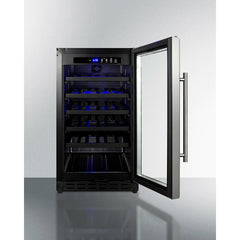 Summit 18" Wide Built-In Wine Cellar, ADA Compliant with 34 Bottle Capacity, Right Hinge, Glass Door, With Lock, 5 Extension Wine Racks, Digital Control, LED Light, Compressor Cooling, ETL Approved - SWC1840B