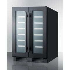 Summit 24" Wide Built-In Wine Cellar with 42 Bottle Capacity, Both Hinge, Glass Door, 12 Extension Wine Racks, Digital Control, LED Light, Compressor Cooling, Digital Thermostat, Built-In capable, Dual Zone, Wooden shelves - SWC24GKS