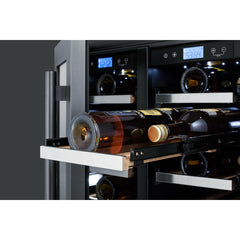 Summit 24" Wide Built-In Wine Cellar with 42 Bottle Capacity, Both Hinge, Glass Door, 12 Extension Wine Racks, Digital Control, LED Light, Compressor Cooling, Digital Thermostat, Built-In capable, Dual Zone, Wooden shelves - SWC24GKS