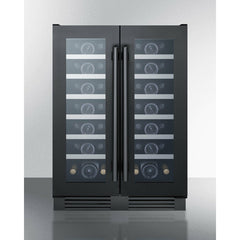 Summit 24" Wide Built-In Wine Cellar with 42 Bottle Capacity, Both Hinge, Glass Door, 12 Extension Wine Racks, Digital Control, LED Light, Compressor Cooling, Digital Thermostat, Built-In capable, Dual Zone, Wooden shelves - SWC24GKS