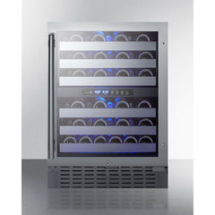 Summit 24" Wide Built-In Wine Cellar with 46 Bottle Capacity, Right Hinge, Glass Door, With Lock, 6 Extension Wine Racks, Digital Control, LED Light, Compressor Cooling, ETL Approved, CFC Free, Automatic Defrost - SWC532BLBIST