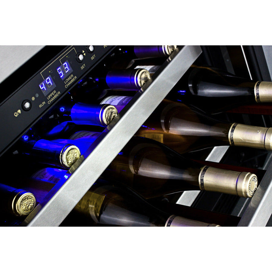 Summit 24" Wide Built-In Wine Cellar, ADA Compliant with 46 Bottle Capacity, Right Hinge, Glass Door, With Lock, 6 Extension Wine Racks, Digital Control, Compressor Cooling, ETL Approved, Digital Thermostat - SWC530BLBIST