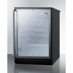 Summit 24" Wide Wine Cellar with 36-50 Bottles Bottle Capacity, Right Hinge, Glass Door, With Lock, 4 Adjustable Wine Racks, Analog Control, LED Light, Compressor Cooling - SWC6GBL