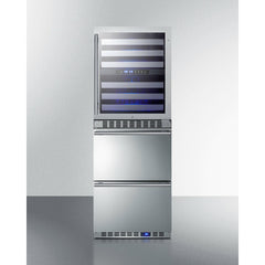 Summit 24" Wide Combination Dual-Zone Wine Cellar and 2-Drawer Refrigerator-Freezer (Panels Not Included) with 6 Right Hinge, with Door Lock, Automatic Defrost, CFC Free, LED Lighting, Double Pane Tempered Glass Door - SWCDRF24