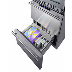 Summit 24" Wide Combination Dual-Zone Wine Cellar and 2-Drawer Refrigerator-Freezer (Panels Not Included) with 6 Right Hinge, with Door Lock, Automatic Defrost, CFC Free, LED Lighting, Double Pane Tempered Glass Door - SWCDRF24