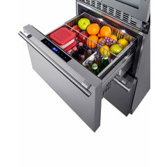 Summit 24" Wide Combination Dual-Zone Wine Cellar and 2-Drawer Refrigerator-Freezer (Panels Not Included) with 6 Right Hinge, with Door Lock, Automatic Defrost, CFC Free, LED Lighting, Double Pane Tempered Glass Door - SWCDRF24