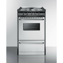 Summit 20" Wide Electric Coil Range with 4 Elements, 2.46 cu. ft. Total Oven Capacity, Storage Drawer, ADA Compliant, Storage Drawer - TEM110
