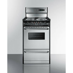 Summit 20" Wide Electric Coil Range with 4 Coil Elements, 2.46 cu. ft. Total Oven Capacity, Viewing Window, Storage Drawer, Porcelainized Cooking Surface - TEM130BKWY