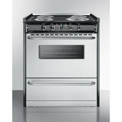 Summit 30" Wide Electric Coil Range with 4 Elements, 3.7 cu. ft. Total Oven Capacity, ADA Compliant, in Stainless Steel - TEM210BRWY