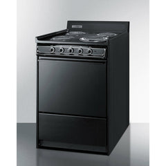 Summit 24" Wide Electric Coil Range with 4 Coil Elements, 2.92 cu. ft. Capacity, Chrome Drip Pans and Storage Compartment in Black - TEM610C