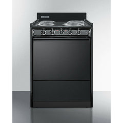 Summit 24" Wide Electric Coil Range with 4 Coil Elements, 2.92 cu. ft. Capacity, Chrome Drip Pans and Storage Compartment in Black - TEM610C